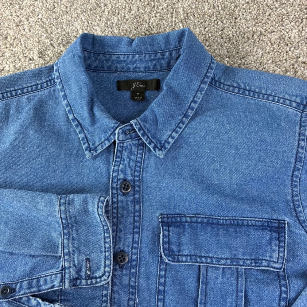 J.Crew Denim Shirt Dress Womens M Blue Popover Western Cotton Mini Utility Tunic